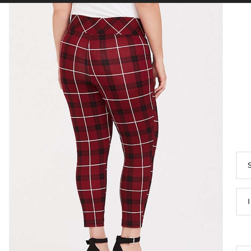Torrid Red Plaid Ponte Stretch Pull-On Crop Pants - Picture 3 of 10